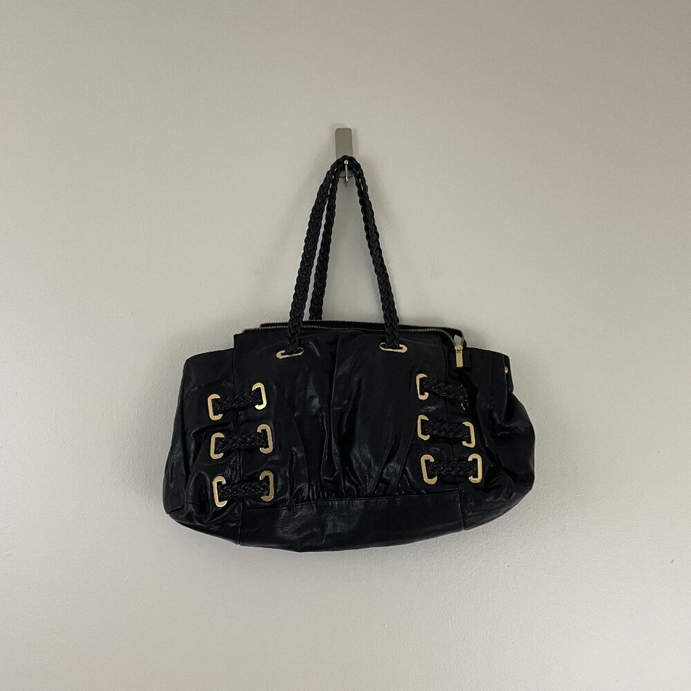 Treesje Black Leather Large Hobo Satchel Bag